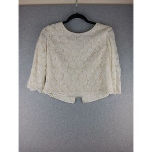 Talbots Petites Blouse Ivory Lace Overlay long Sleeves Size 10 full back buttons